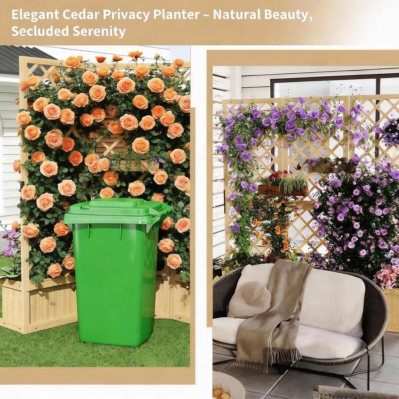 65IN Tall Wood Planter, Wooden Privacy Screens Garden Beds , with Trellis