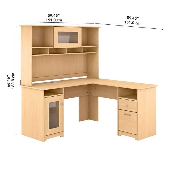 dimension image slide 0 of 10, Cabot 60W L-Shaped Desk with Hutch and Storage by Bush Furniture