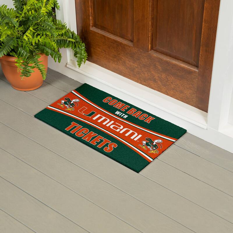University of Miami 28 in. x 16 in. PVC "Come Back With Tickets" Trapper Door Mat