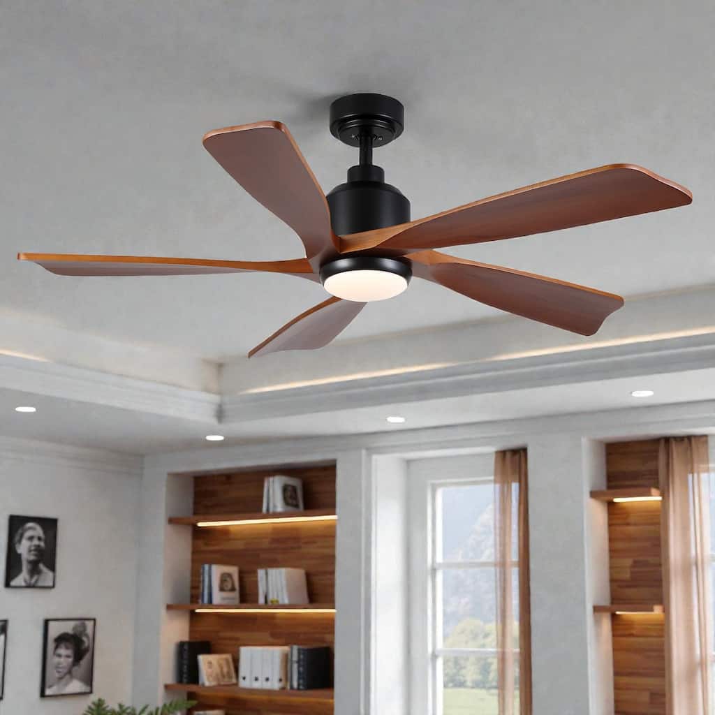 52 Inch Modern Farmhouse Solid Wood Ceiling Fan with Light, Quiet Reversible DC Motor, Remote, 6 Speeds