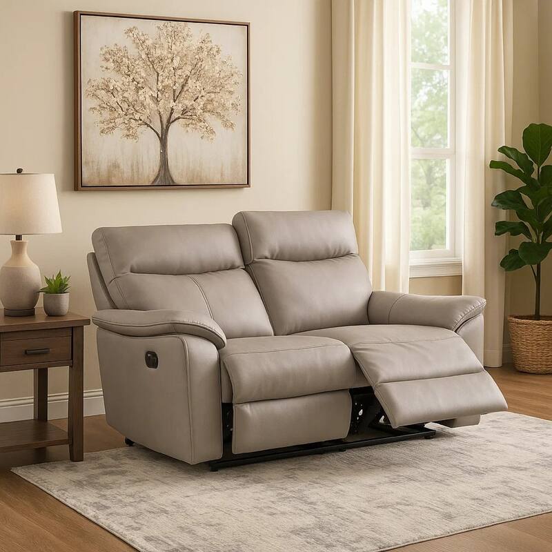 Lenne Loveseat, Taupe Gray Faux Leather, Manual Recliner, 63 Inch