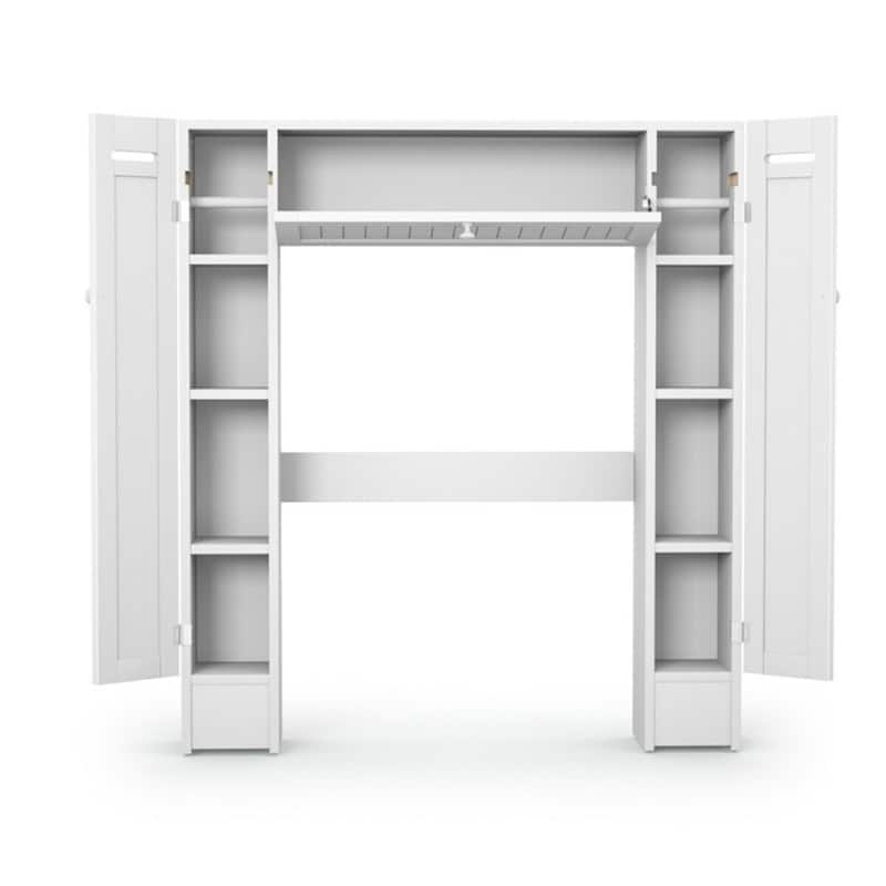 White MDF Over Toilet Storage Cabinet with Pull-Down Door and Shelves - 34.5" x 7" x 38.5" (L x W x H)
