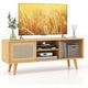 preview thumbnail 6 of 5, Bamboo 55" TV Media Console w/PE Rattan & Tempered Glass Sliding Doors Natural