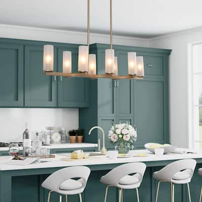 Glitter Modern Gold 8-Light 32.5-in Chandelier Island Lights with Frosted Glass - L32.5"x W11"x H 65"