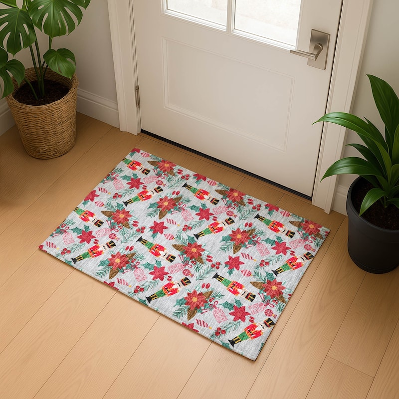 Premium Washable Super Soft Holiday Nutcracker Mayfield Rug - Silver - 1'8" x 2'6"