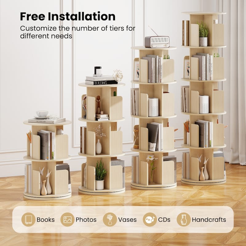 Space-Saving Freestanding 5-Shelf Rotating Bookcase with Swivel Base and Dividers Storage Tower - 15.5" x 15.5" x 63"