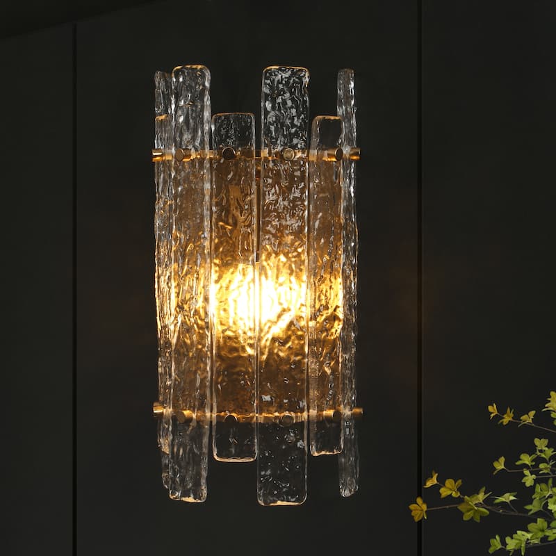 Modern Gold 1-Light Flush Mount Wall Sconces Glass Bathroom Vanity Lights - 5.9" W x 13.2" H x 4" D
