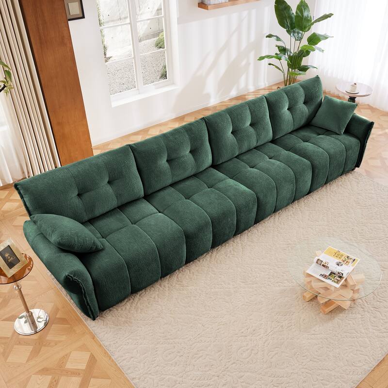 141.7" Chenille 5-Seat Sofa with Tufted Design & Sponge Cushions - Green