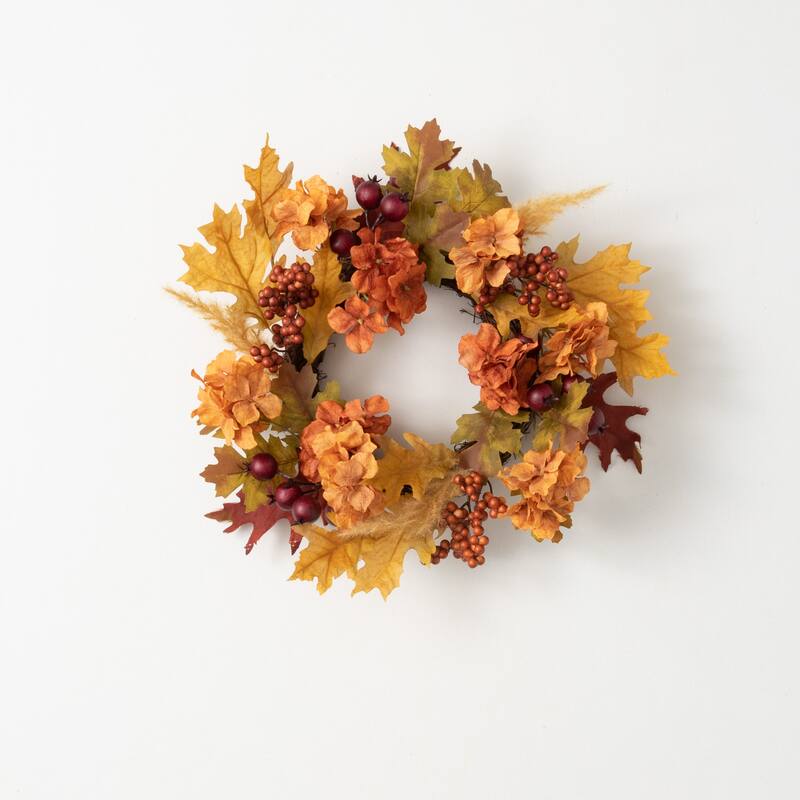 Sullivans Artificial 18" Hydrangea And Leaf Mini Wreath