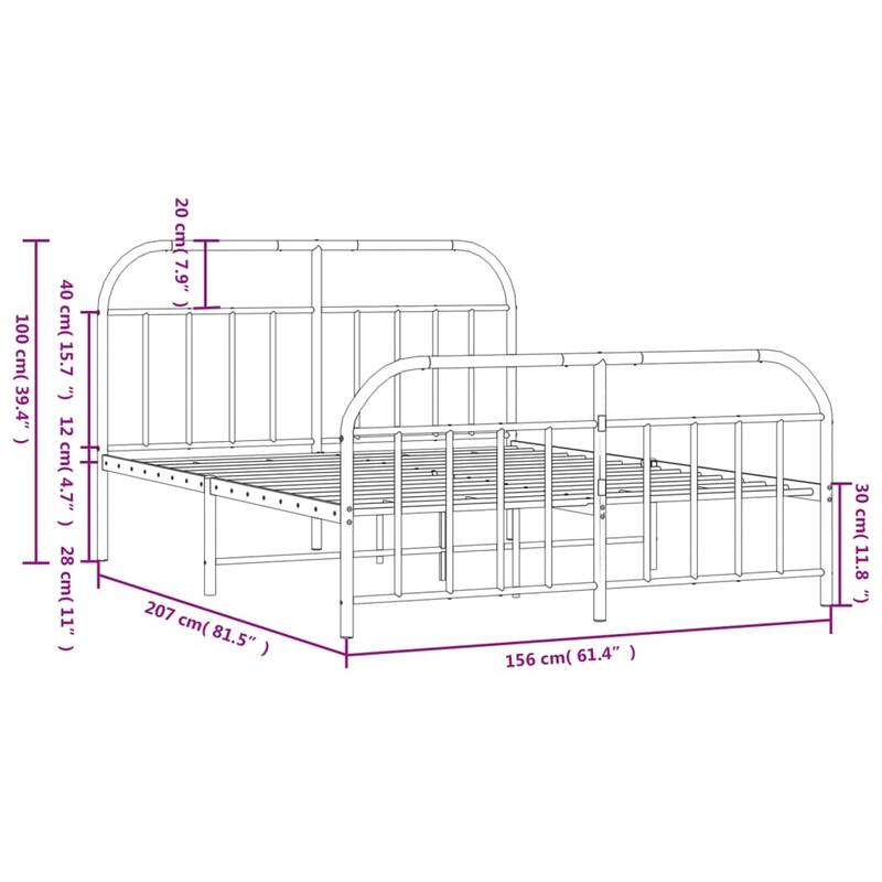 vidaXL 12 Inches Metal Bed Frame No Mattress