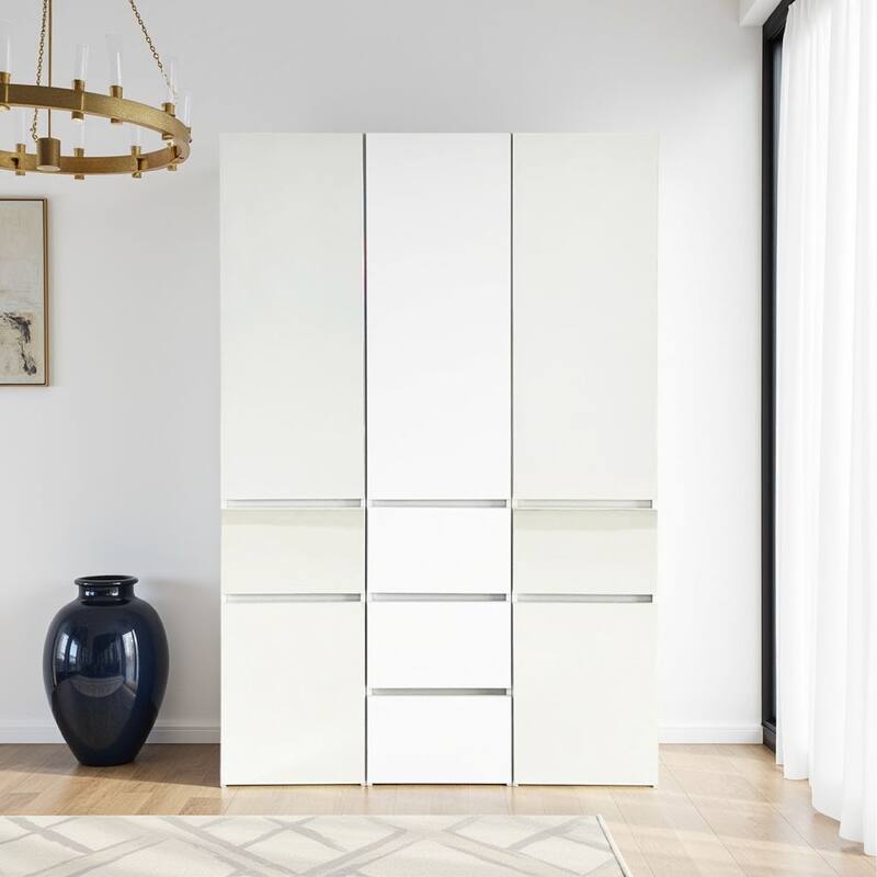 Ely Closet Cabinet Set, Center Mirror Front, 7 Drawers, 71 Inch, White