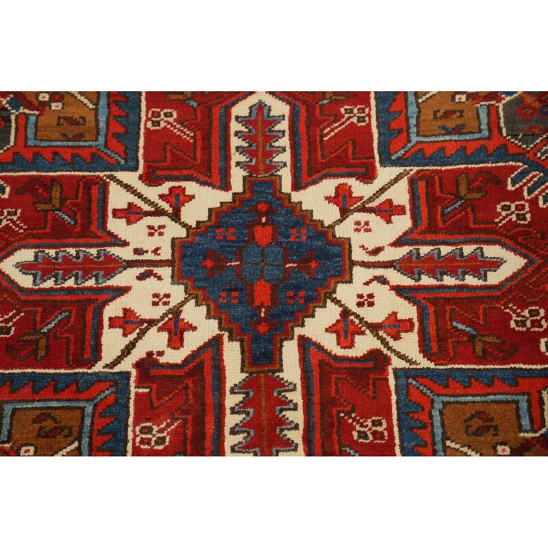 Red Geometric Heriz Serapi Persian Vintage Rug Handmade Wool Carpet - 7'5" x 9'11"