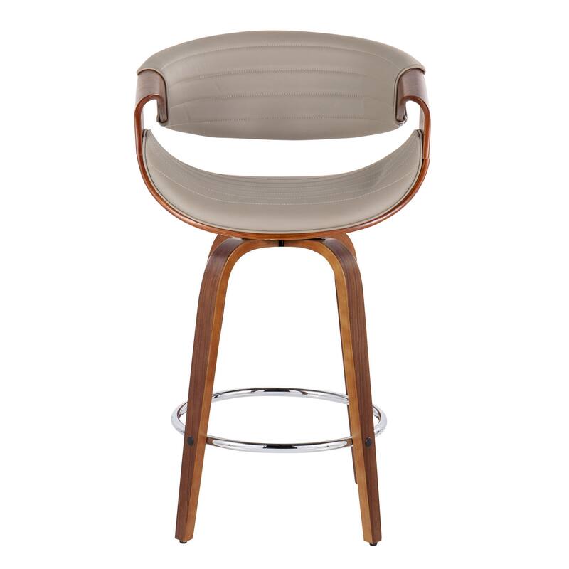 Carson Carrington Kanteborg 26" Fixed-Height Counter Stool with Bent Wood Legs & Round Footrest (Set of 2) - Grey Faux Leather/Walnut/Chrome Metal