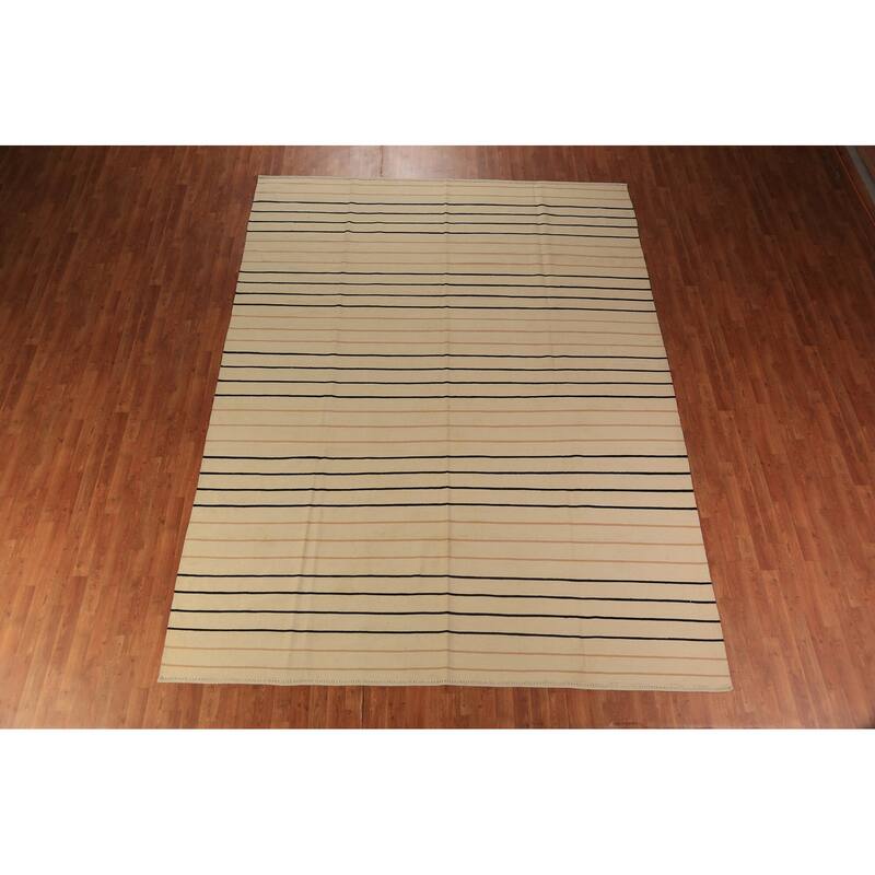 Striped Nomad Kilim Oriental Area Rug Handmade Wool Carpet - 9'0"x 11'9"