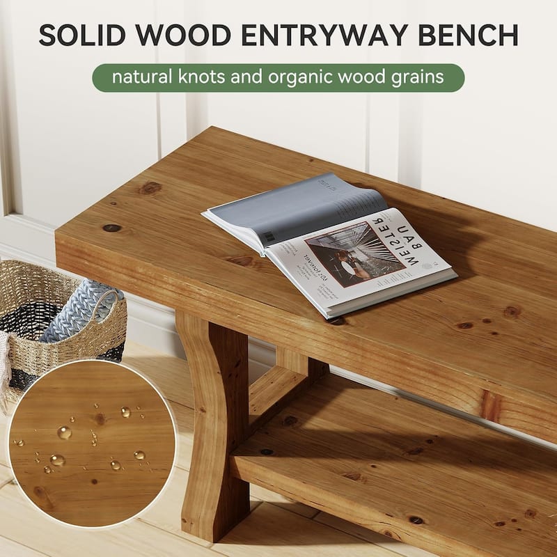 55 Inch Solid Wood Entryway Bench End of Bed Bench with Storage - 55.1" W x 13.8" D x 17.7" H