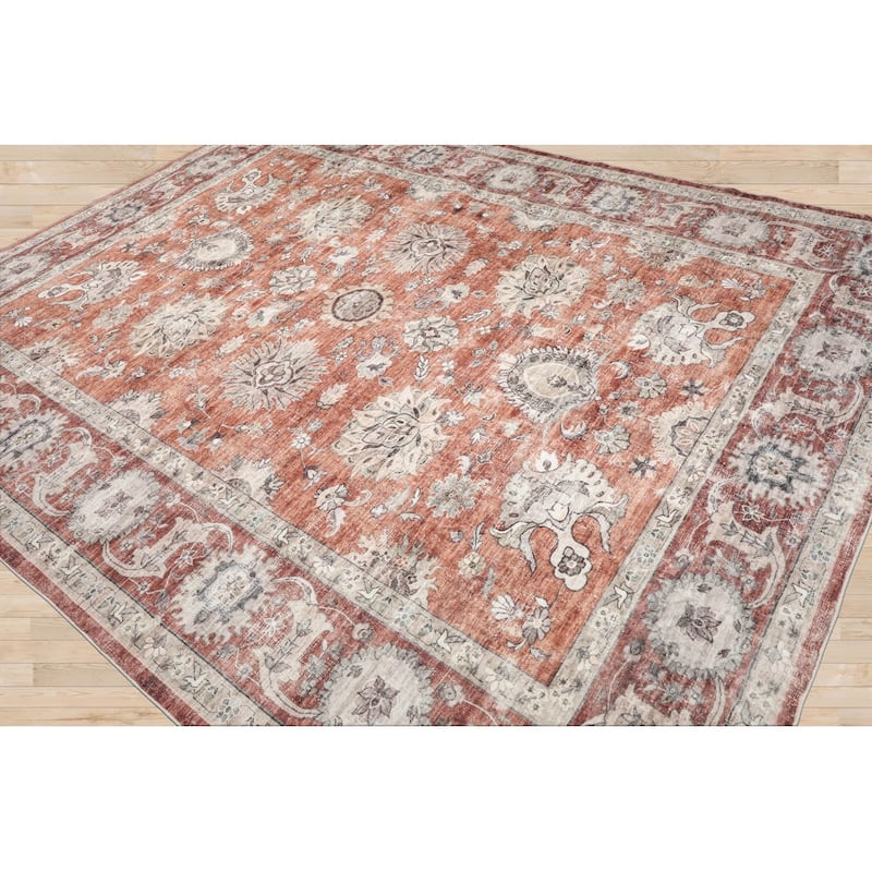 LoomBloom Machine Made Washable Polyester Area Rug Rust Traditional