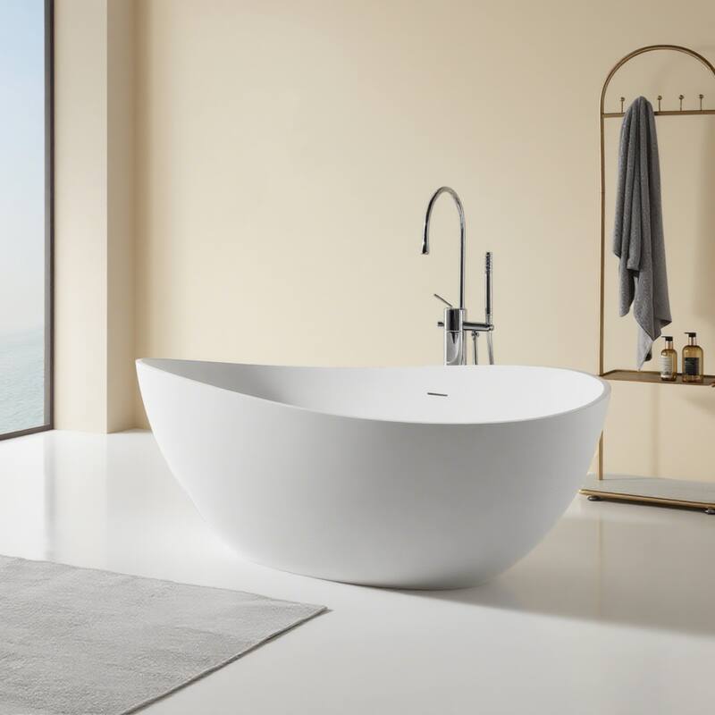 63" Matte White Solid Surface Bathtub