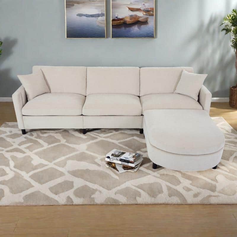 107.87" Polyester Sectional Sofa with Removable Ottoman and Cushions