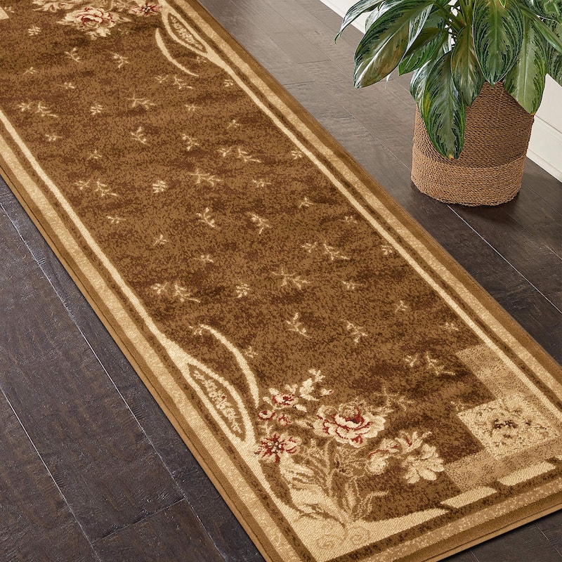 Superior Minimalist Modern Floral Power-Loomed Indoor Area Rug - 2' 7" x 8'  - Mocha