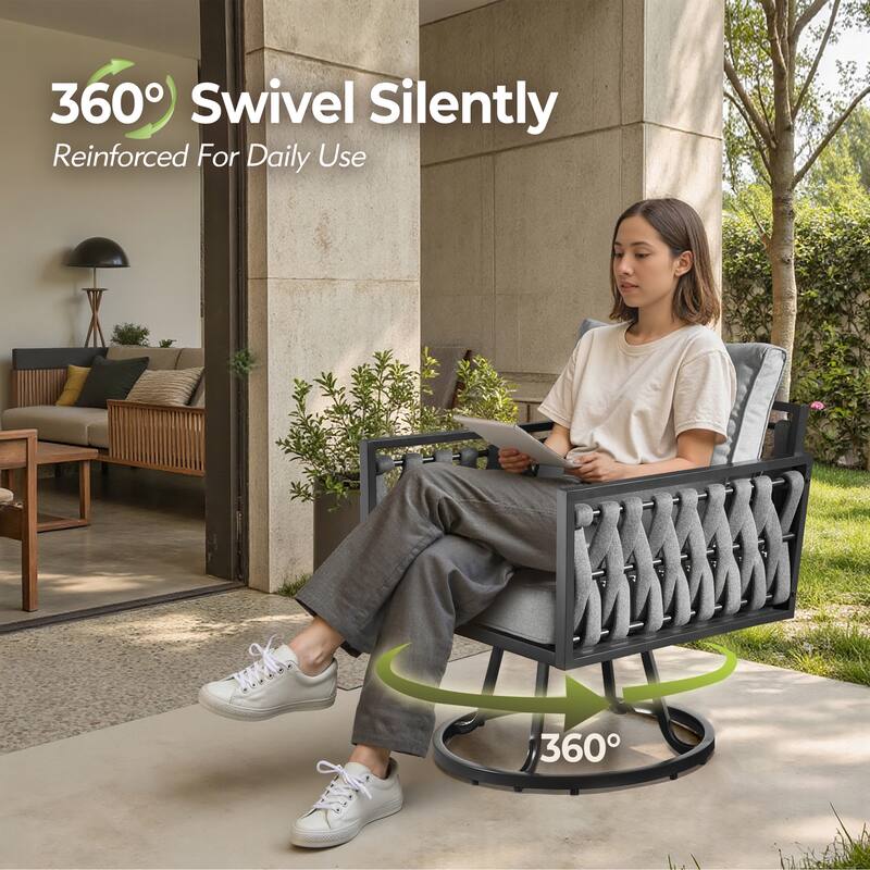 HOOOWOOO 6-piece Outdoor Patio Furniture Conversation Set with Swivel Chair