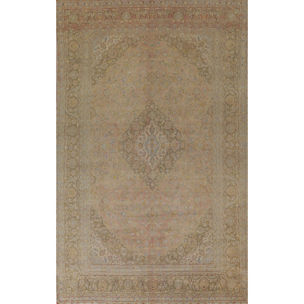 Hand Knotted Oriental 100% Wool Carpet Traditional Floral Pink Mashad Area Rug - 13' 0'' X 9' 6''