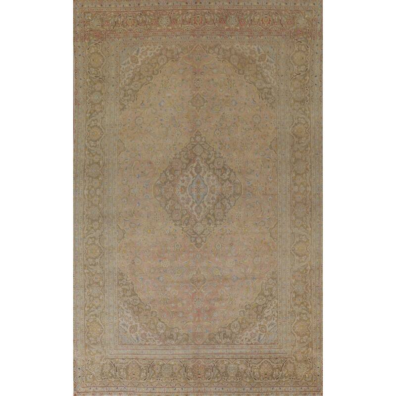 Hand Knotted Oriental 100% Wool Carpet Traditional Floral Pink Mashad Area Rug - 13' 0'' X 9' 6''