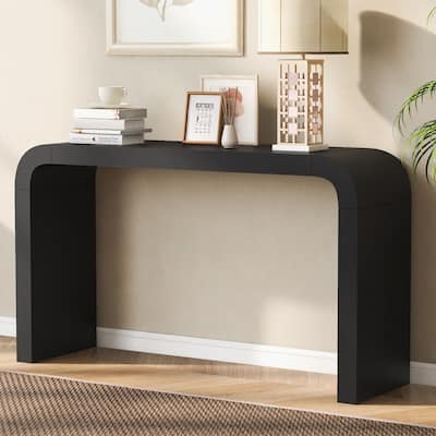 Acacia Veneer Entryway Table Sofa Table with 2 Legs, Minimalist Console Tables Curved Hallway Tables for Living Room