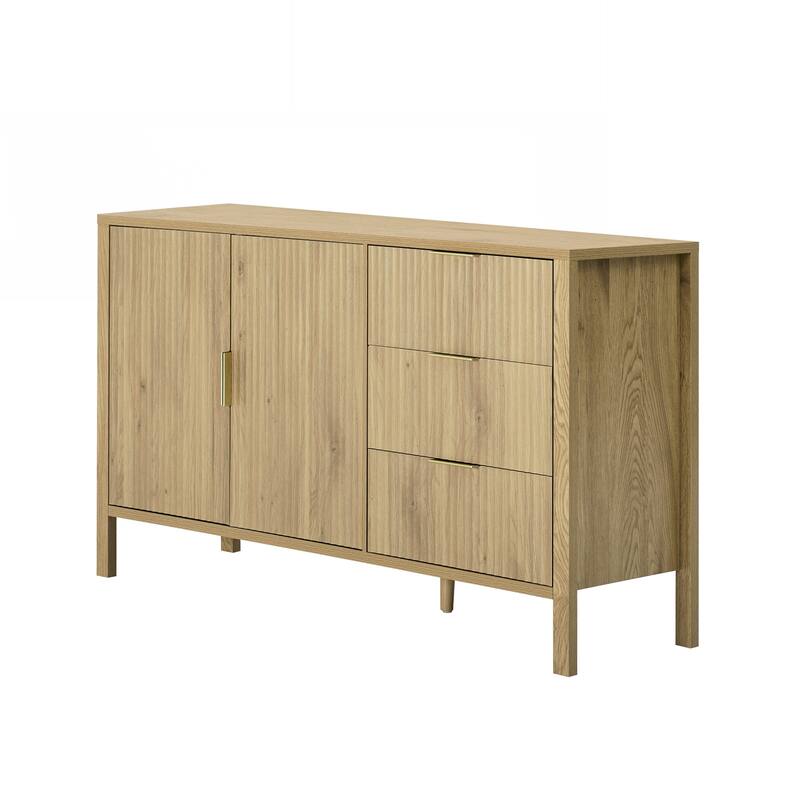 Modern Wave-Pattern Sideboard with 3 Drawers, Large Storage Buffet Cabinet with Hooks and Extra Center Leg