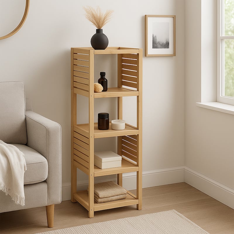 Open-Shelf Storage Unit with Vented Design, Natural - Trinidad Collection - 14.7"L x 11.13"W x 32.12"H