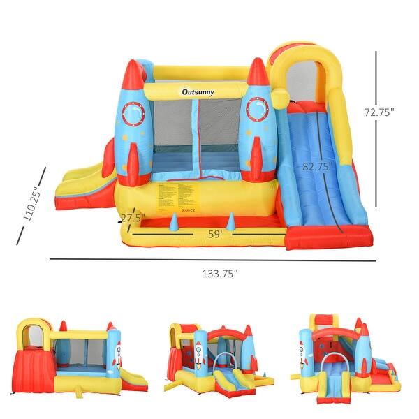 Outsunny 4-in-1 Kids Inflatable Bounce House Jumping Castle with 2 Slides, Climbing Wall, Trampoline, & Water Pool Area