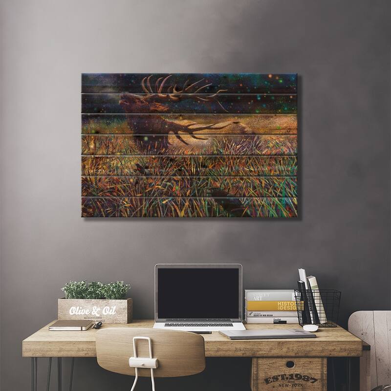 Wapiti Print On Wood by Iris Scott - Multi-Color