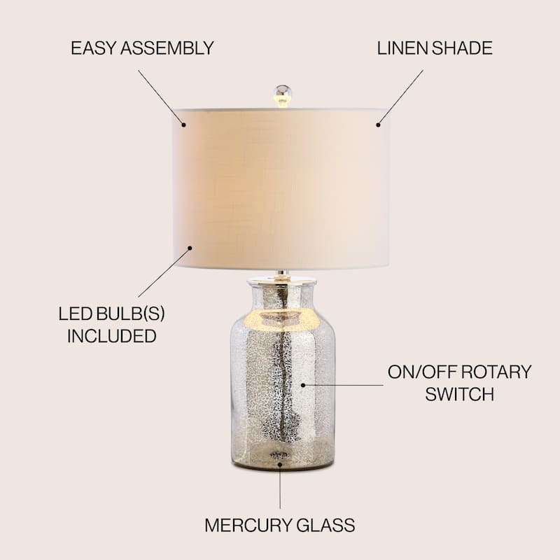 Andrews 24.5" Mercury Glass LED Table Lamp, Mercury Silver by JONATHAN Y
