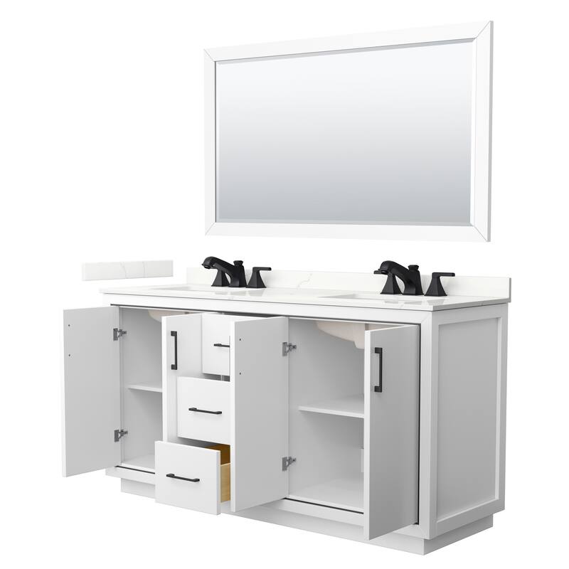 Icon 66-inch Double Vanity, Quartz Top, 58-inch Mirror
