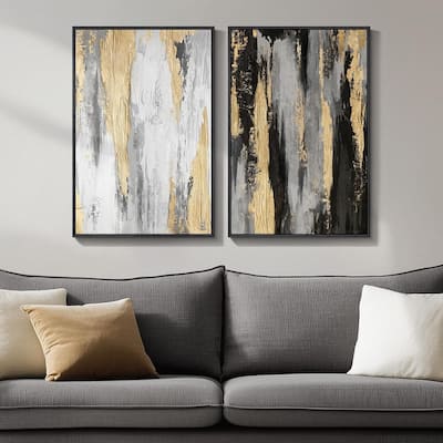 Framed Modern Abstract Wall Art Set, Black White Grey Gold Pictures