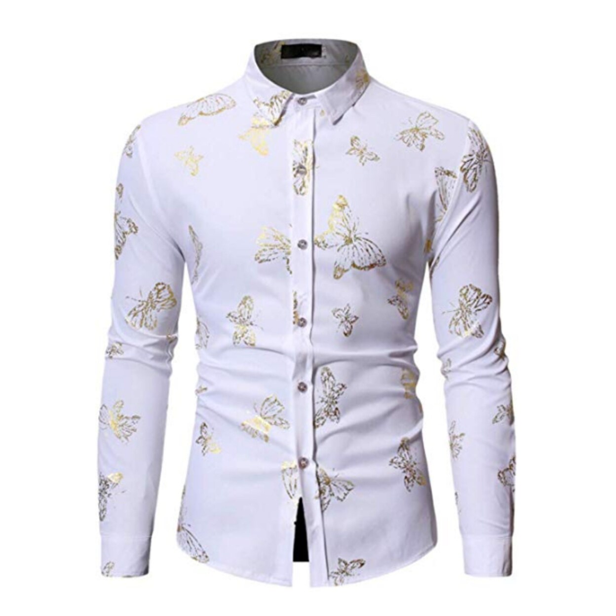 Gold Button Down Shirt Premiere Mens Designer Fashion Silky Dress Shirt Long Sleeve Casual