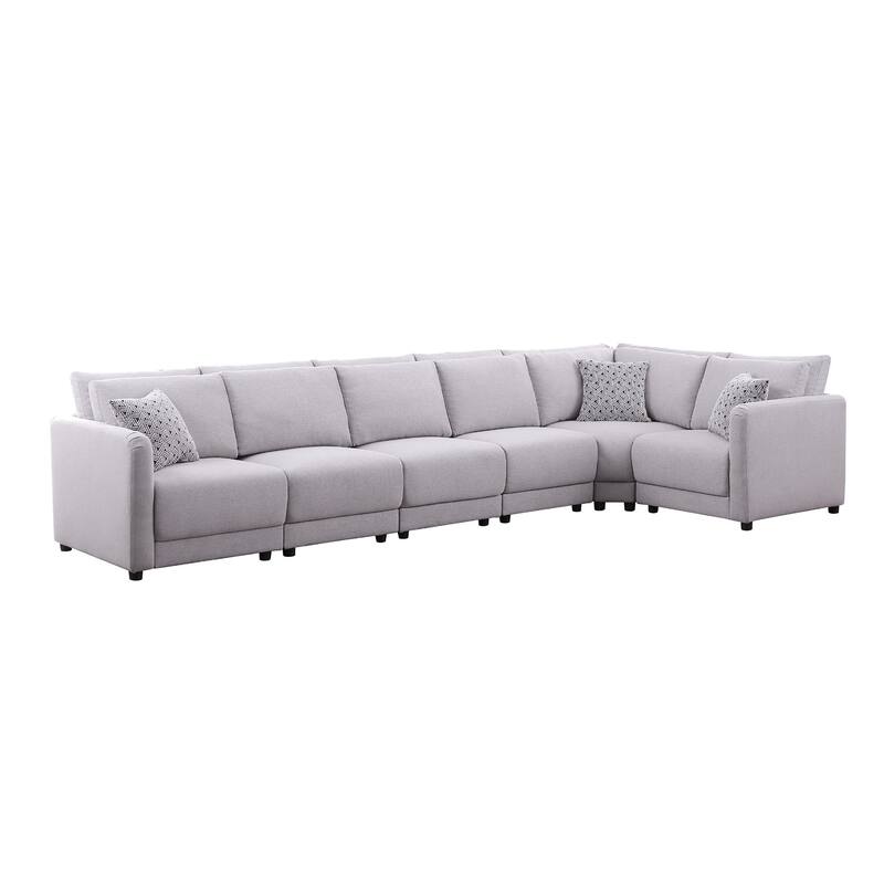 6 Piece Modular Sectional Sofa with 3 Pillows in Light Gray