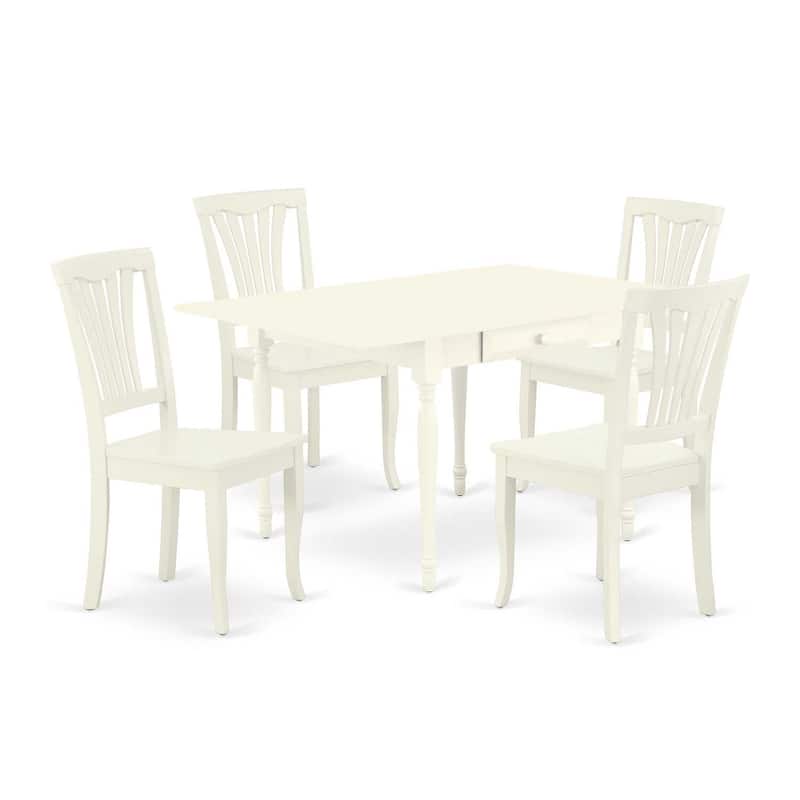 HomeStock 5-Pc Rectangular Linen White Finish Solid Wood Top-Dining Room Set with Dropleaf-Seats 4