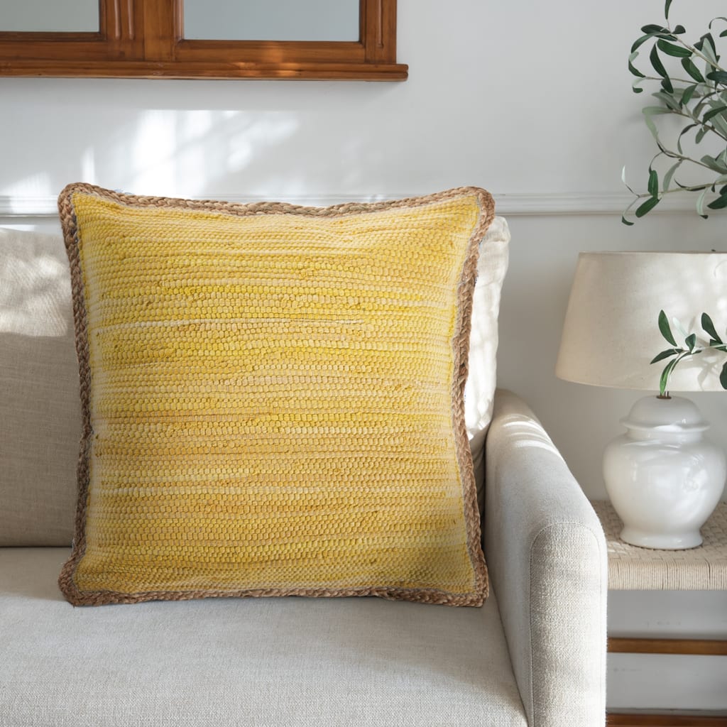 Handwoven Flanged Bordered Square Throw Pillow Cover - 20" - Yellow and Brown