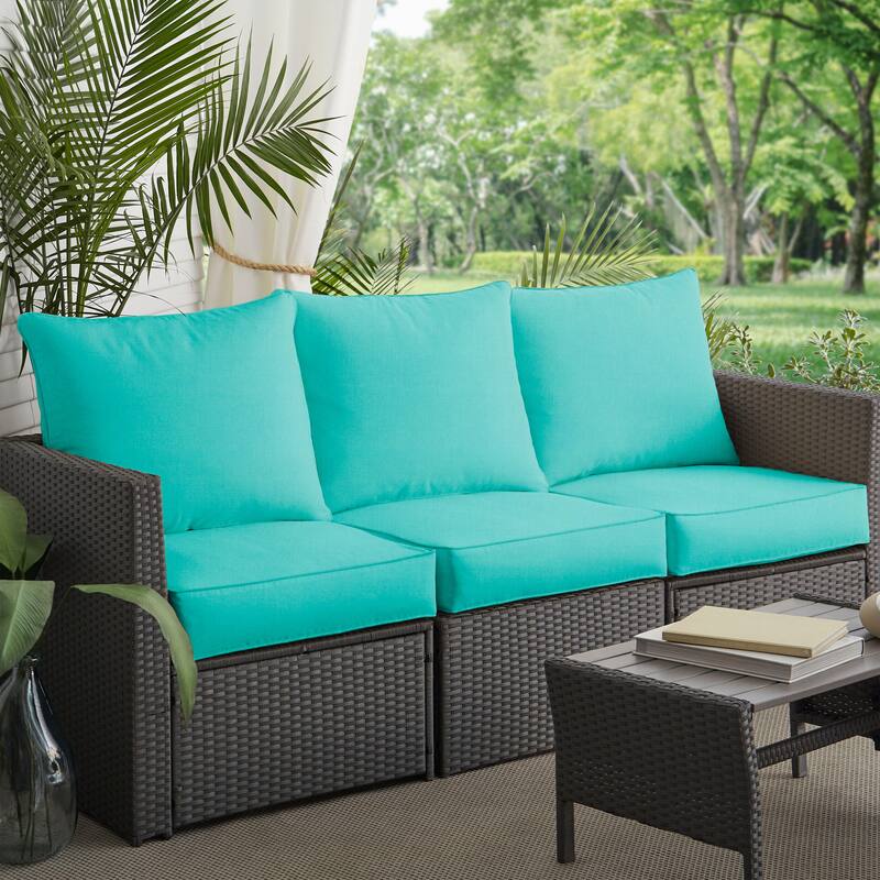 Sorra Home Sunbrella Outdoor Deep Seating Sofa Cushion Set - Sunbrella - Canvas Aruba/Canvas Aruba - 29 in W x 27 in D x 5 in H