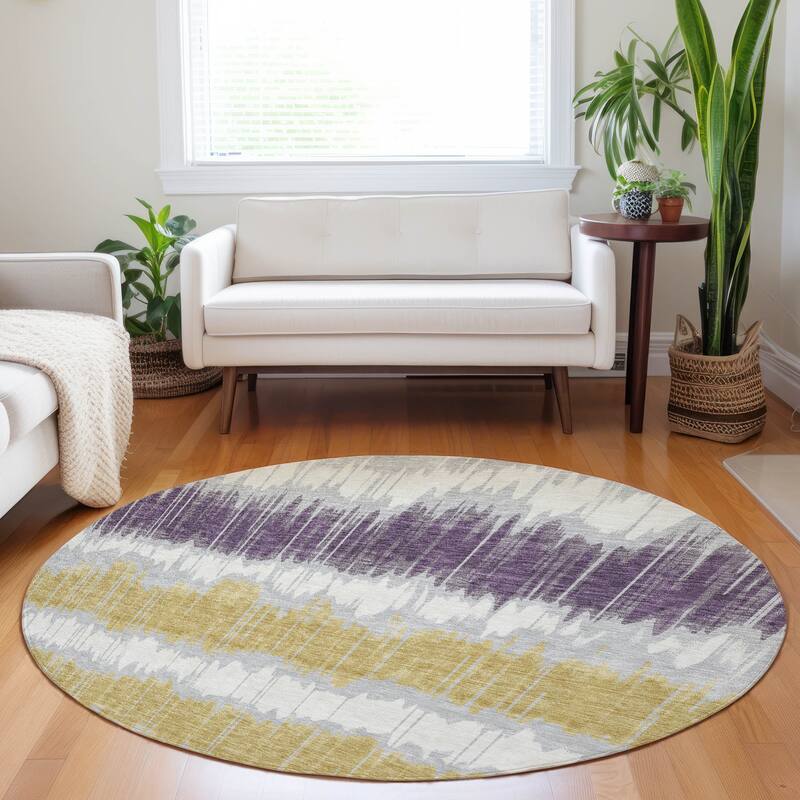 Premium Washable Super Soft Modern Stripe Mayfield Rug - Silver - 8' x 8' - Round