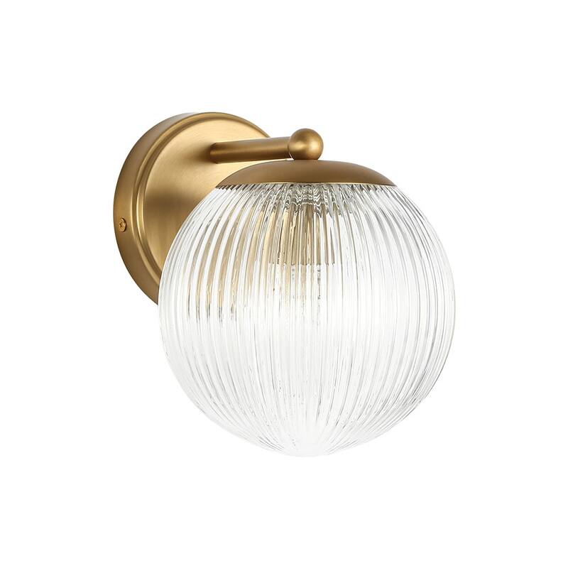 1-Light Sleek Modern Ribbed Glass Single Globe Wall Sconce - 6.3 in