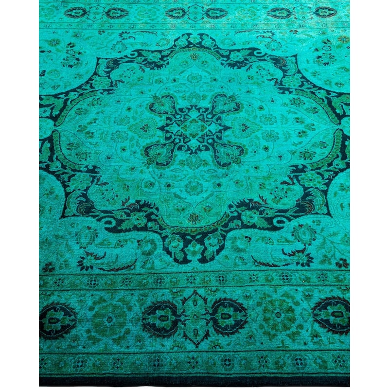 Overton Hand Knotted Wool Vintage Inspired Modern Contemporary Overdyed Blue Area Rug - 4' 2" x 6' 4"