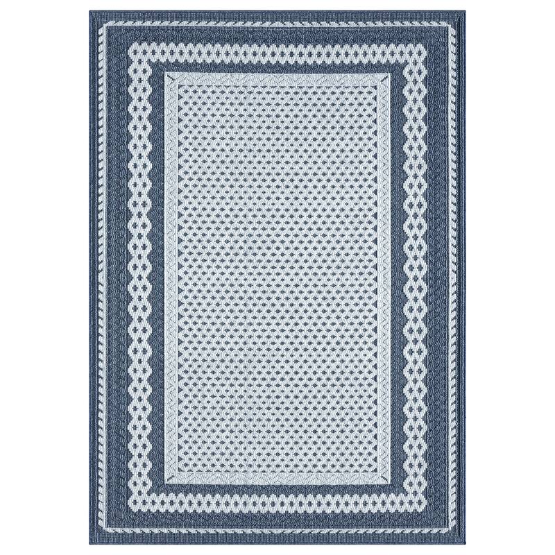 Terra by Obeetee Nimes Textured Border Rug - Oxford Blue - 5'3" x 7'3"