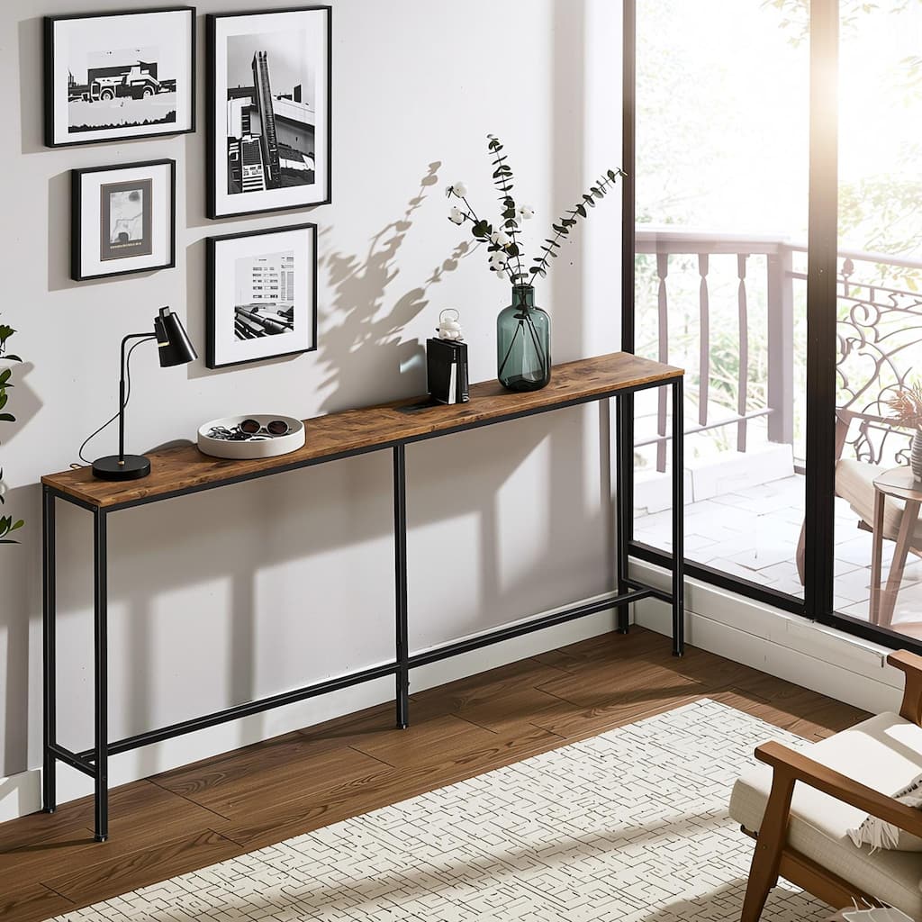 Homy Casa Console/Sofa Table with Outlets & USB Ports, Metal Frame