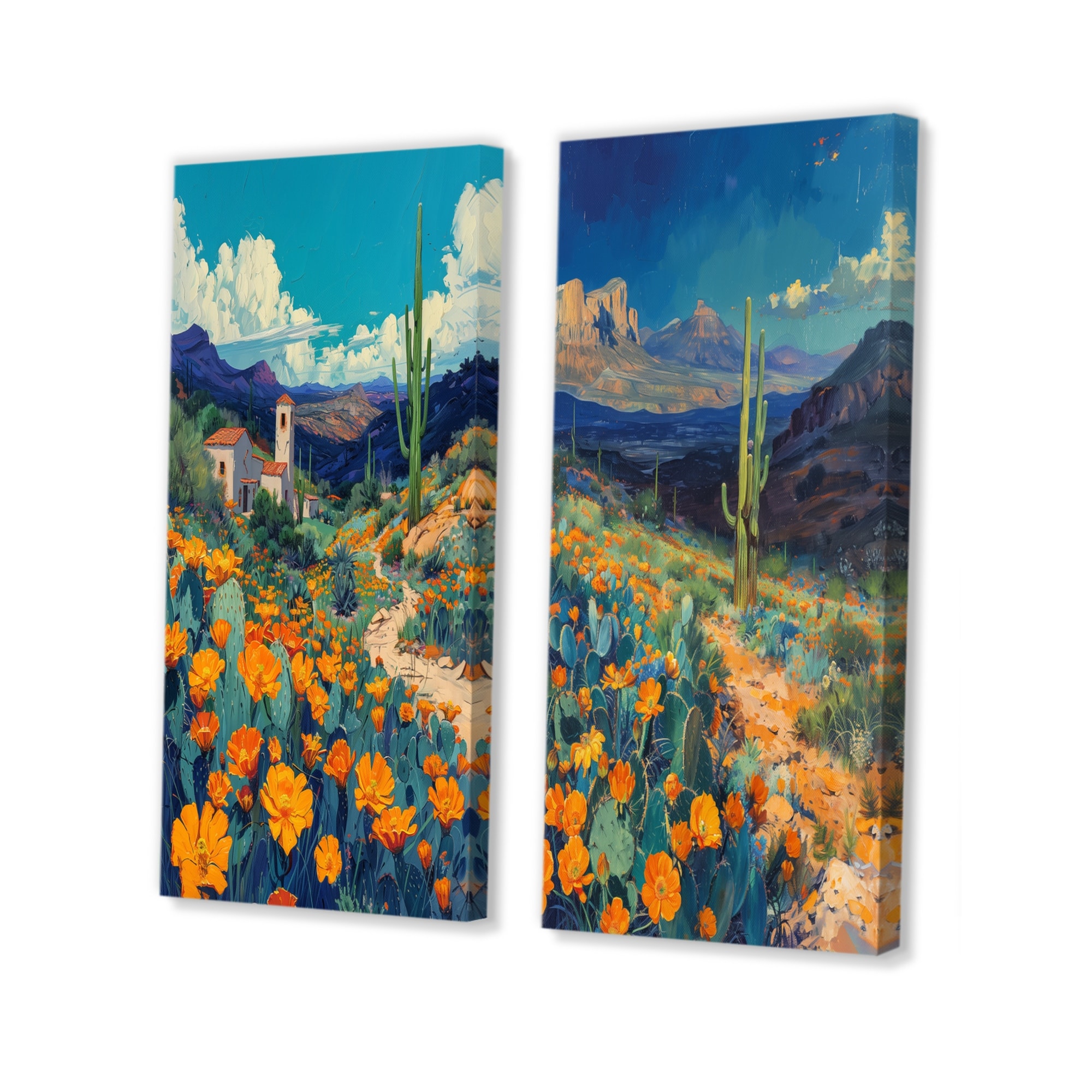 Orange Blue Desert Cactus Landscape In Mexico I - Plants Wall Art
