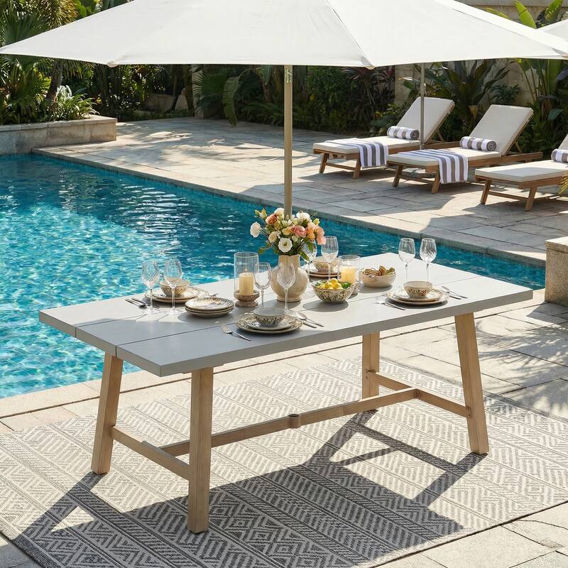 Aluminum Outdoor Dining Table with Umbrella Hole, Weather-Resistant Patio Table for Backyard, Garden, Poolside, and Balcony - Grey