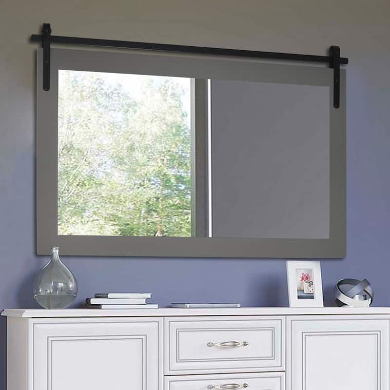 Rustic Farmhouse Mirror Vanity Mirror Solid Wood Frame with Metal Barn Style Mirror - 40 * 26 Inches - Grey