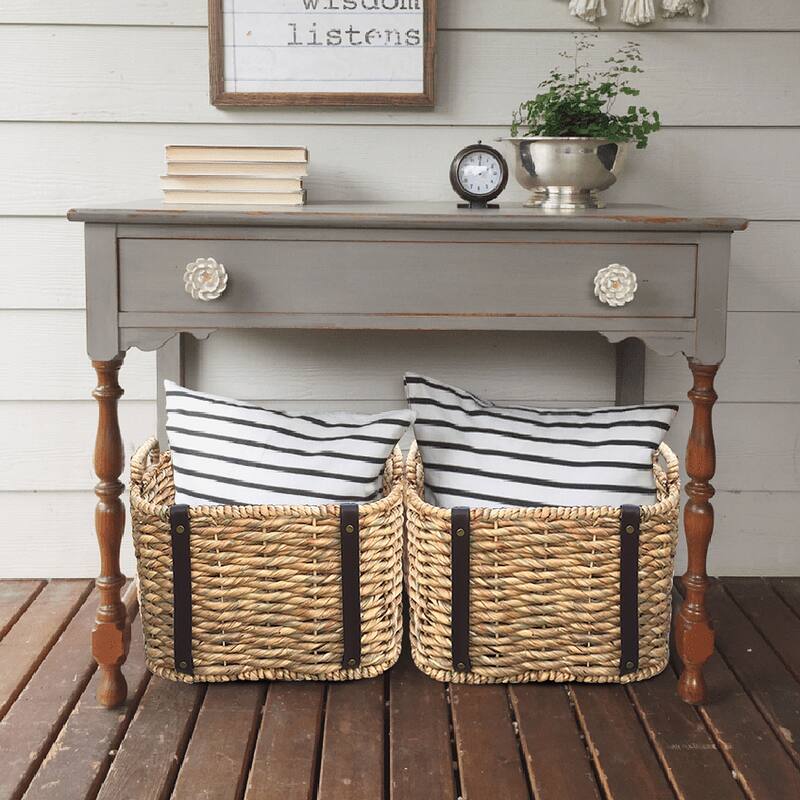 DreamPatio Rosa Water Hyacinth Basket Set with PU Leather (3 pieces)