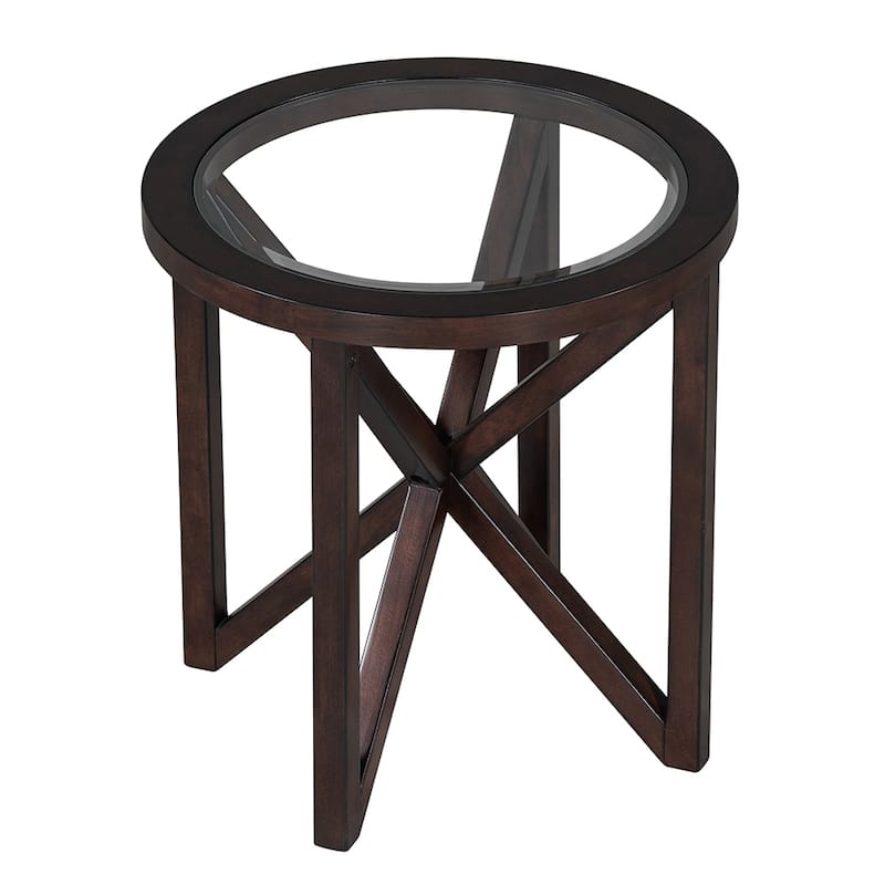 Modern Coffee Table Living Room Coffee Table With Round Transparent Glass Top, Anti-Scratch Design, Solid Wood Tripod