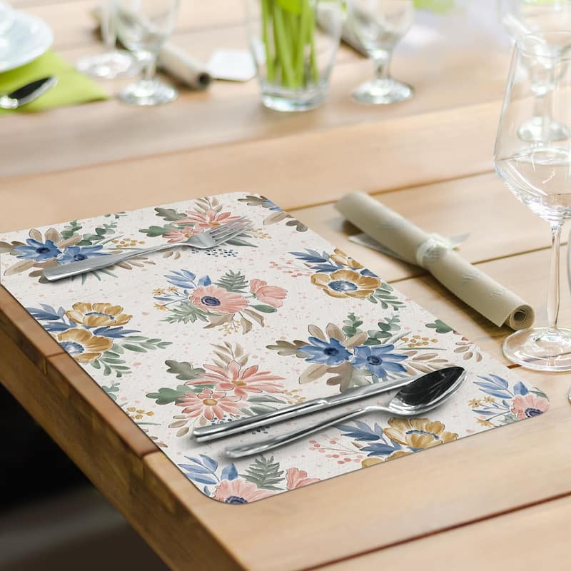Botanical Blends 4 Pack Reversible Easy Care Flexible Plastic Placemats Made in The USA BPA Free Easily Wipes Clean